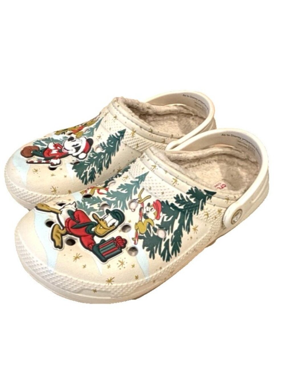 Crocs Lined Clogs Unisex Mickey Mouse Donald Duck Christmas Tan Size M 7/W 9